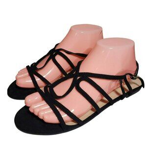 Journee Womens Honey Black Open Toe Strappy Buckle Casual Flat Sandals Size 8.5
